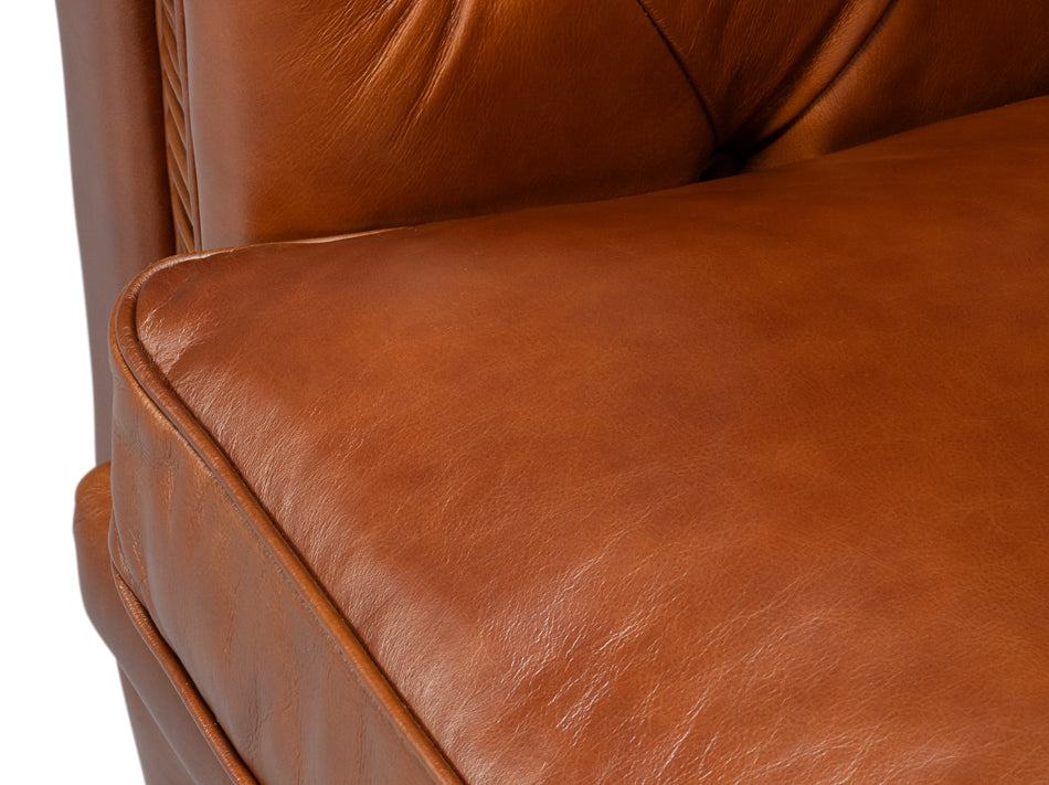 Savile Leather Sofa, Marseile Dark Brown by Sarreid Ltd - view 10