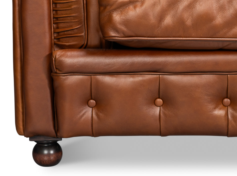 Savile Leather Sofa, Marseile Dark Brown by Sarreid Ltd - view 12