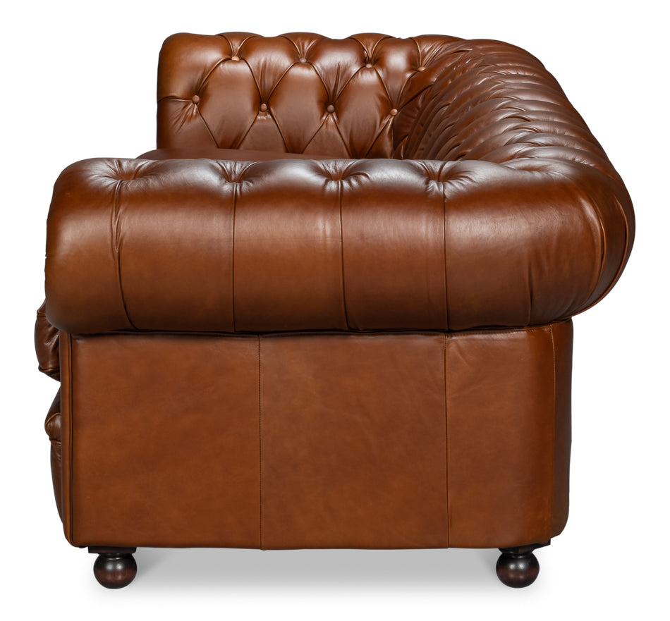 Savile Leather Sofa, Marseile Dark Brown by Sarreid Ltd - view 3