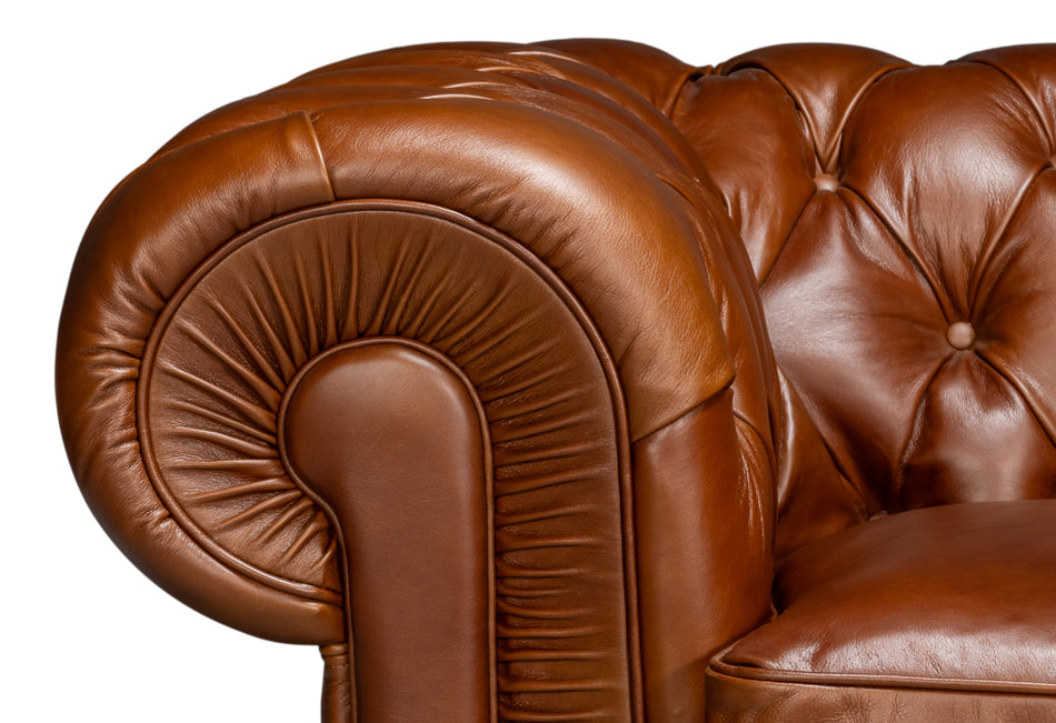 Savile Leather Sofa, Marseile Dark Brown by Sarreid Ltd - view 6