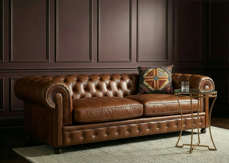 Savile Leather Sofa, Marseile Dark Brown by Sarreid Ltd - view 11