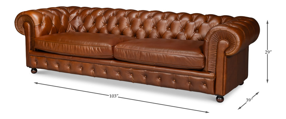 Savile Leather Sofa, Marseile Dark Brown by Sarreid Ltd - view 7