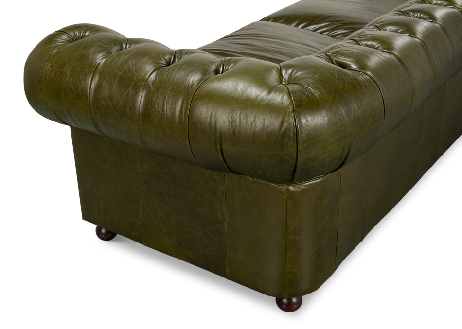 Savile Leather Sofa, Green by Sarreid Ltd - view 12