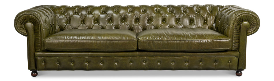 Savile Leather Sofa, Green by Sarreid Ltd - view 2