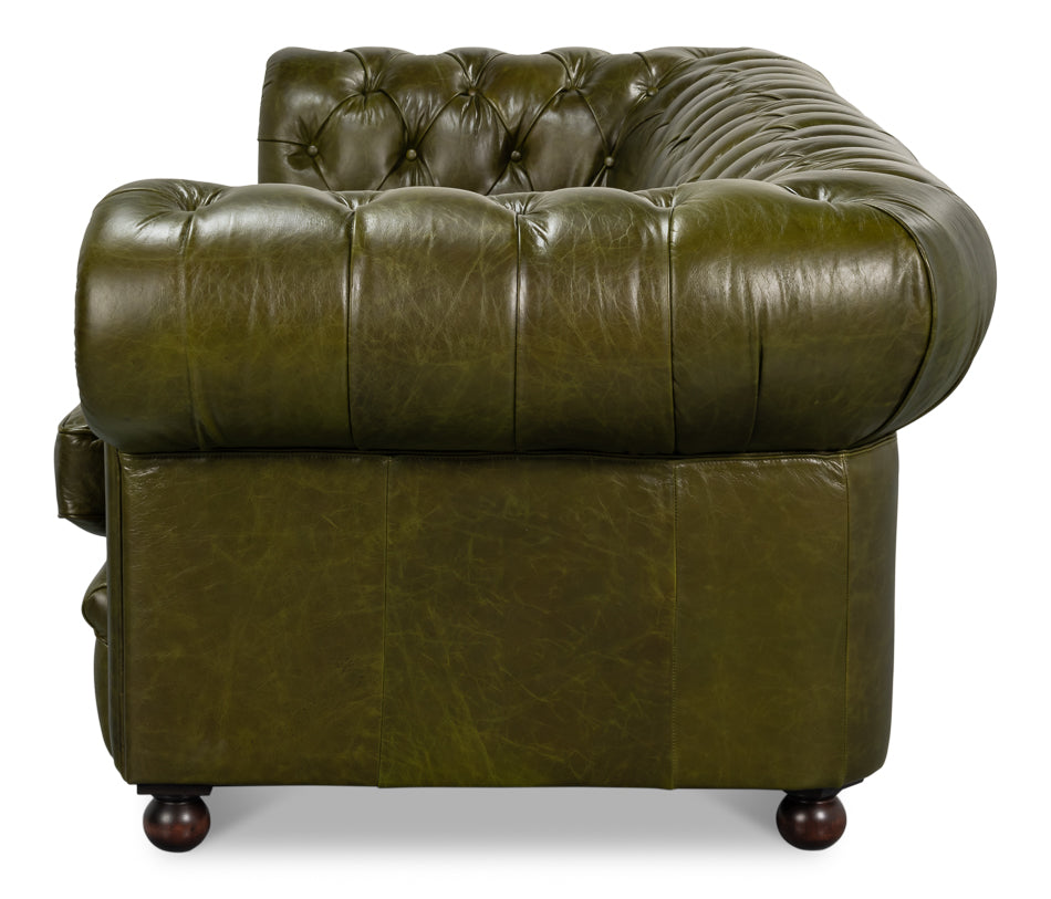 Savile Leather Sofa, Green by Sarreid Ltd - view 3