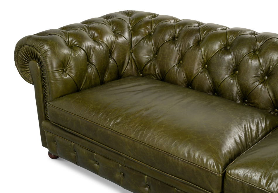 Savile Leather Sofa, Green by Sarreid Ltd - view 4