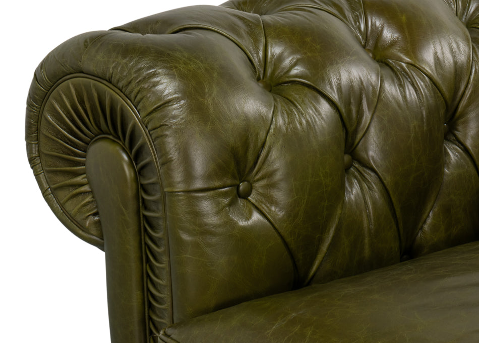 Savile Leather Sofa, Green by Sarreid Ltd - view 5