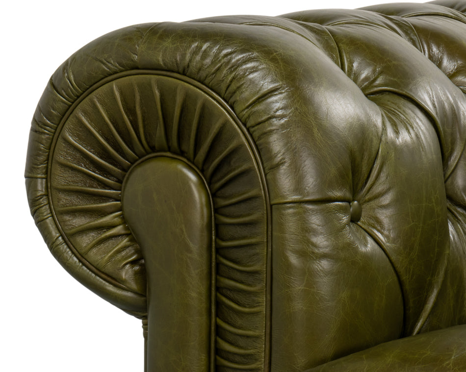 Savile Leather Sofa, Green by Sarreid Ltd - view 6