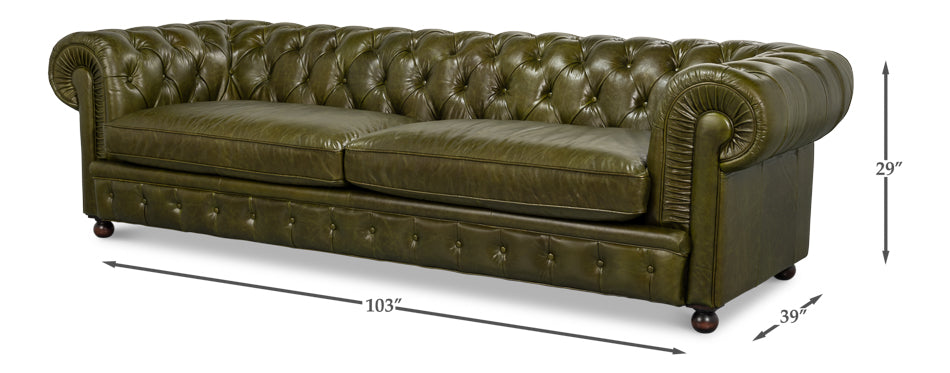 Savile Leather Sofa, Green by Sarreid Ltd - view 7