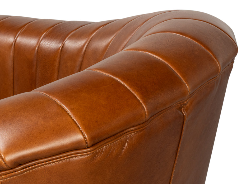 Essex Swivel Chair, Havana Brown Leather by Sarreid Ltd - view 8