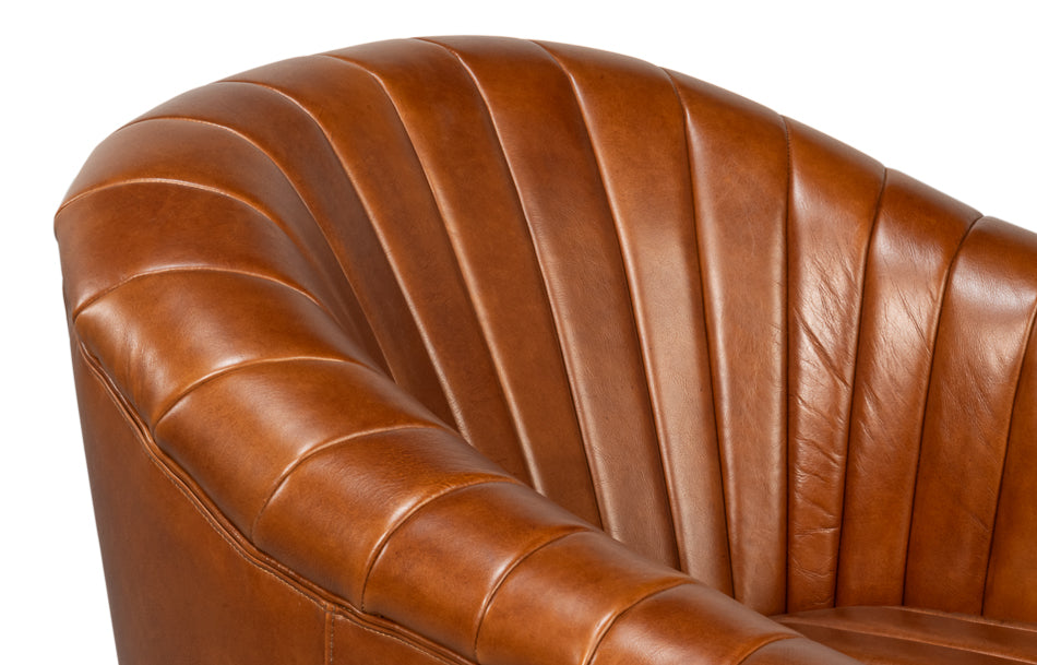 Essex Swivel Chair, Havana Brown Leather by Sarreid Ltd - view 9