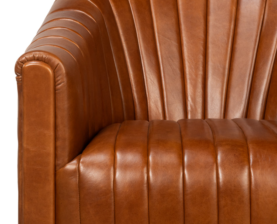 Essex Swivel Chair, Havana Brown Leather by Sarreid Ltd - view 10