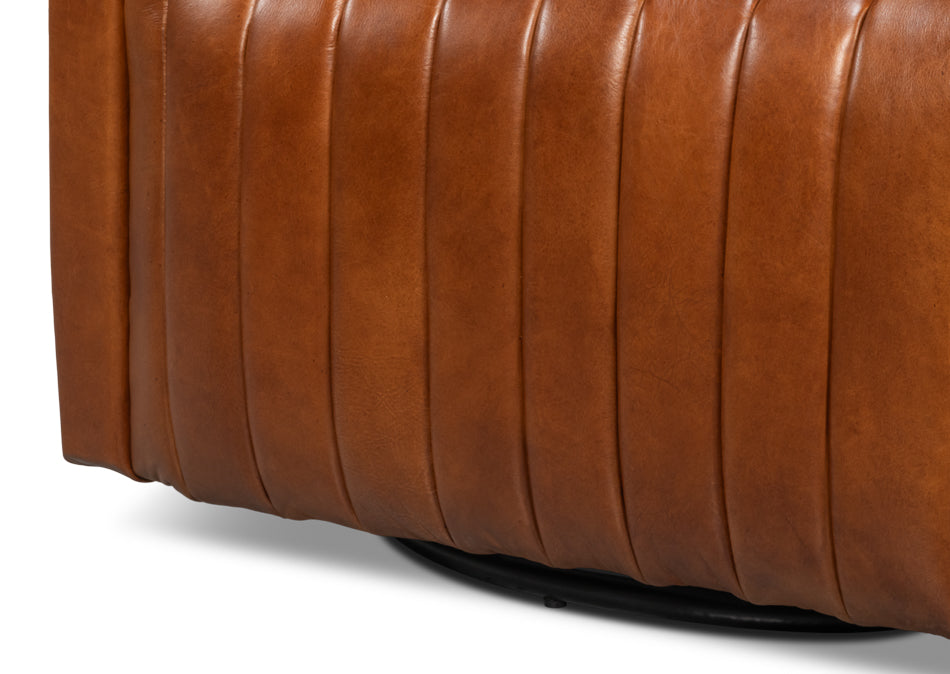 Essex Swivel Chair, Havana Brown Leather by Sarreid Ltd - view 12