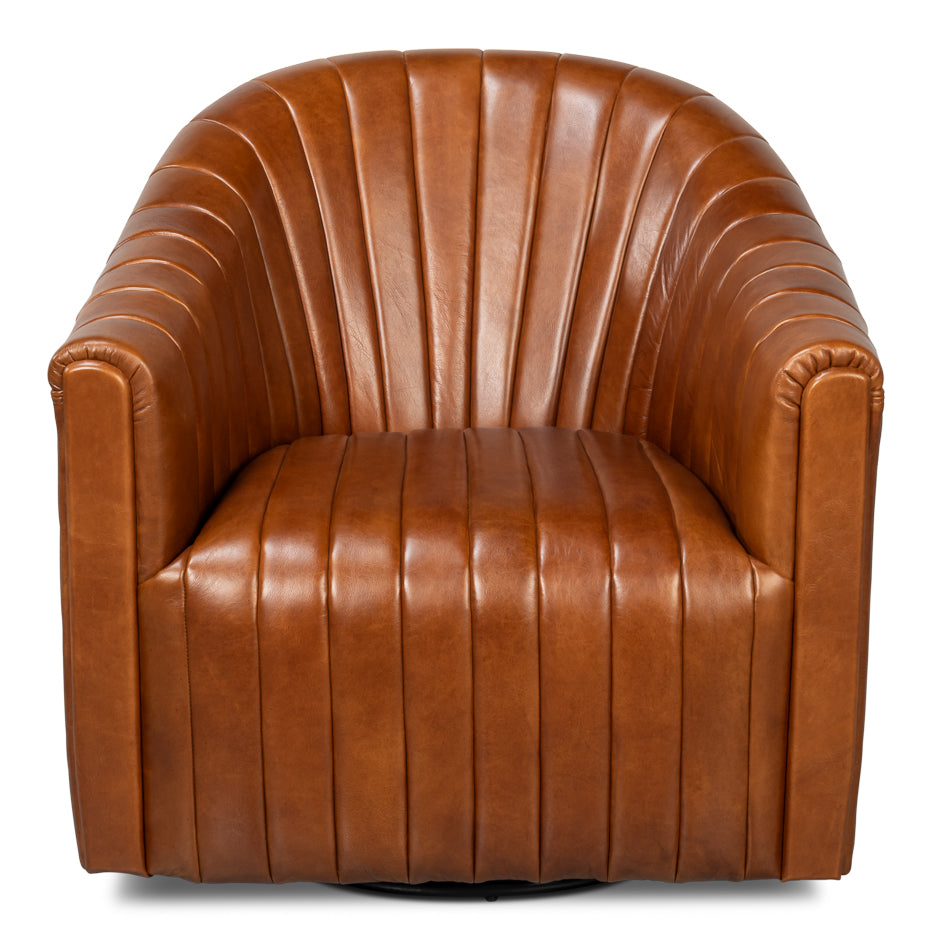 Essex Swivel Chair, Havana Brown Leather by Sarreid Ltd - view 2
