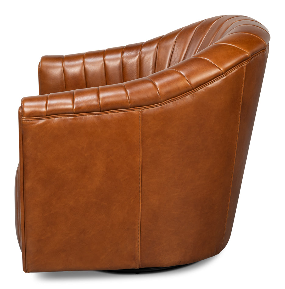 Essex Swivel Chair, Havana Brown Leather by Sarreid Ltd - view 3