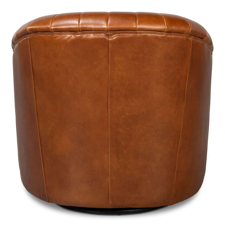 Essex Swivel Chair, Havana Brown Leather by Sarreid Ltd - view 4