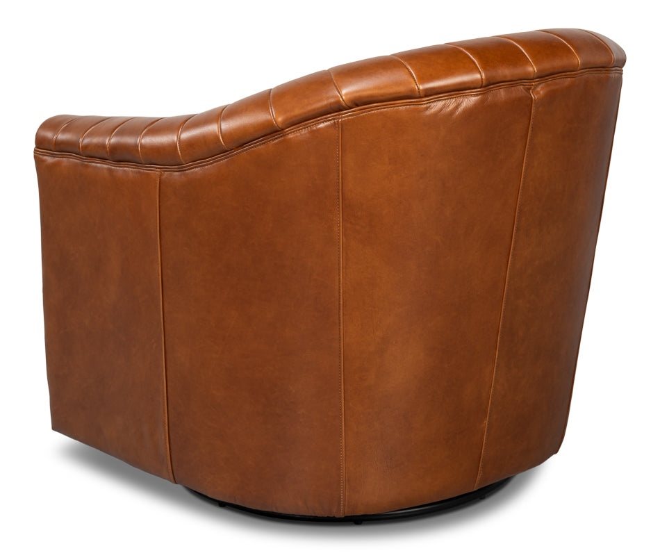 Essex Swivel Chair, Havana Brown Leather by Sarreid Ltd - view 5