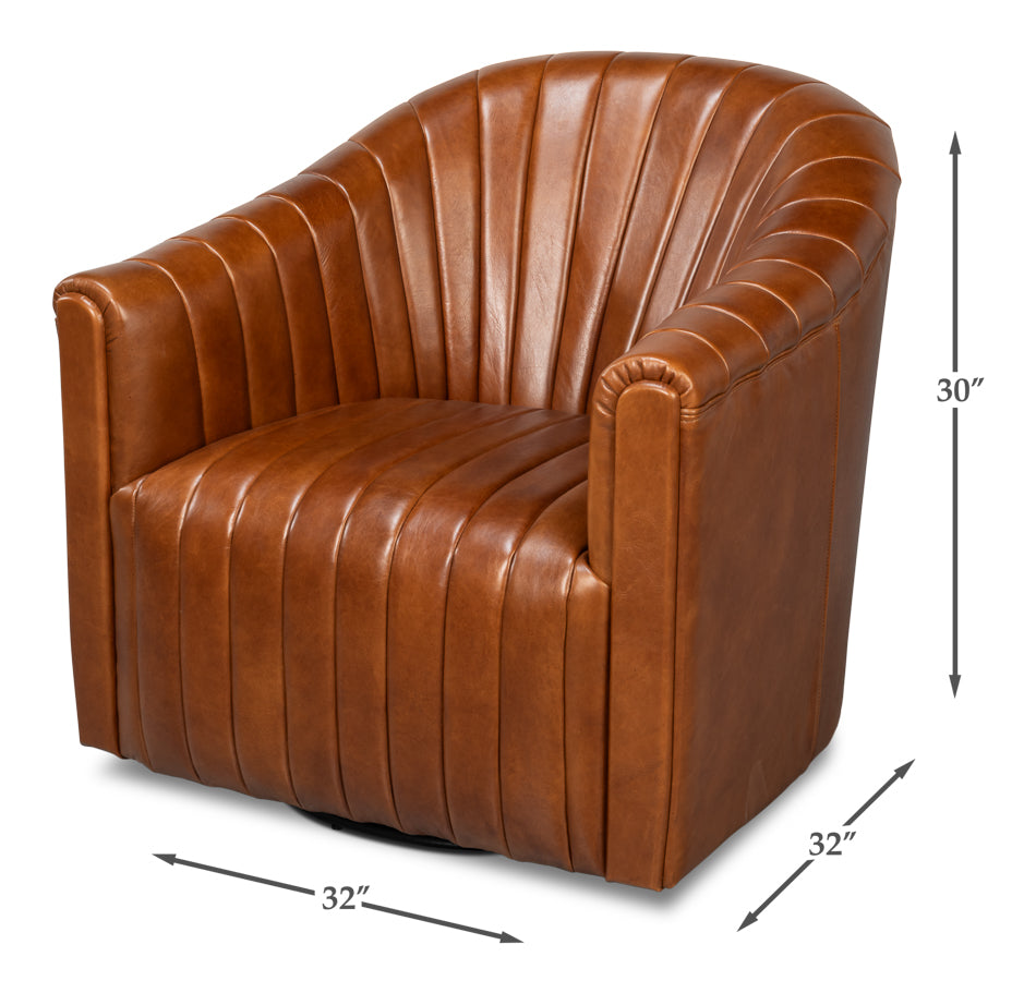 Essex Swivel Chair, Havana Brown Leather by Sarreid Ltd - view 7