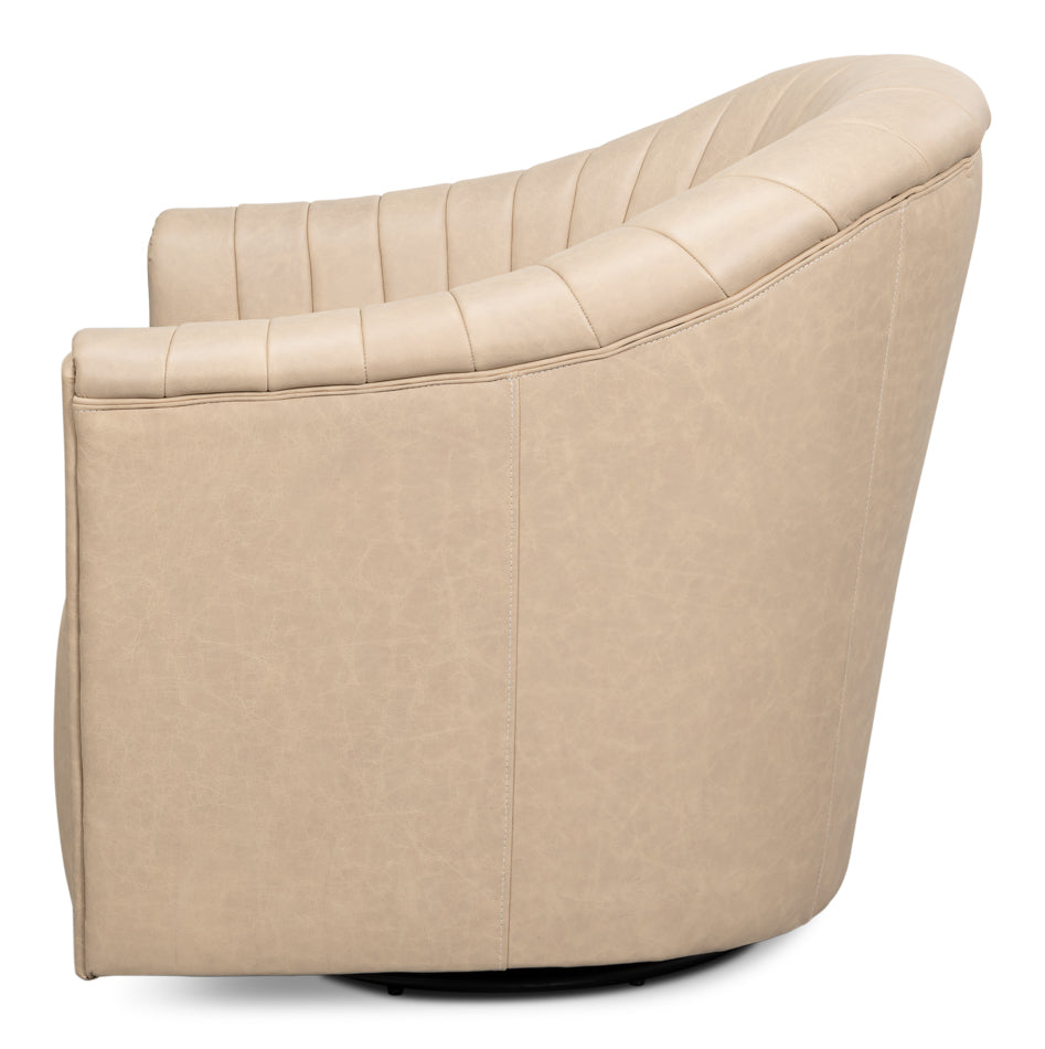 Essex Swivel Chair, Cappucino White by Sarreid Ltd - view 3