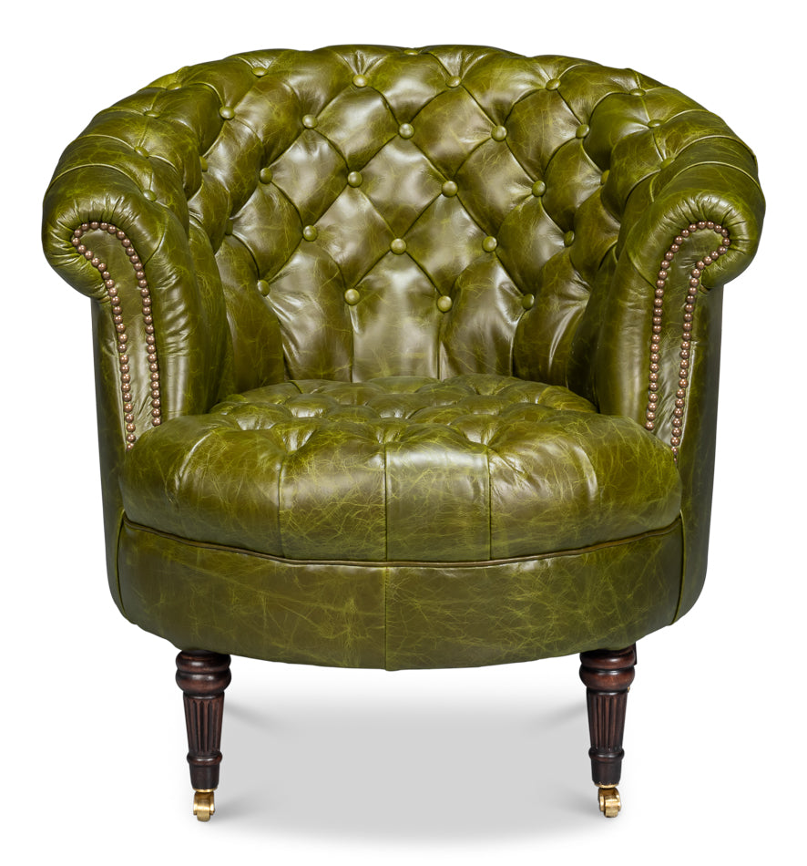 Bastian Armchair, Britain Green Leather by Sarreid Ltd - view 2