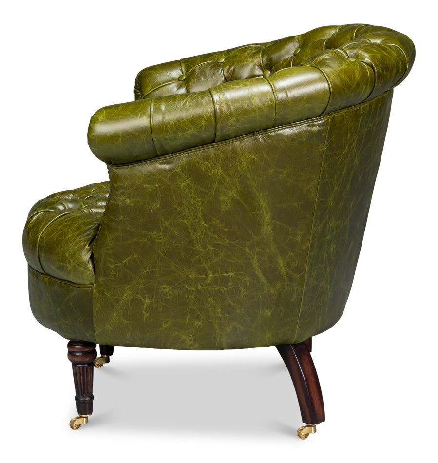 Bastian Armchair, Britain Green Leather by Sarreid Ltd - view 3