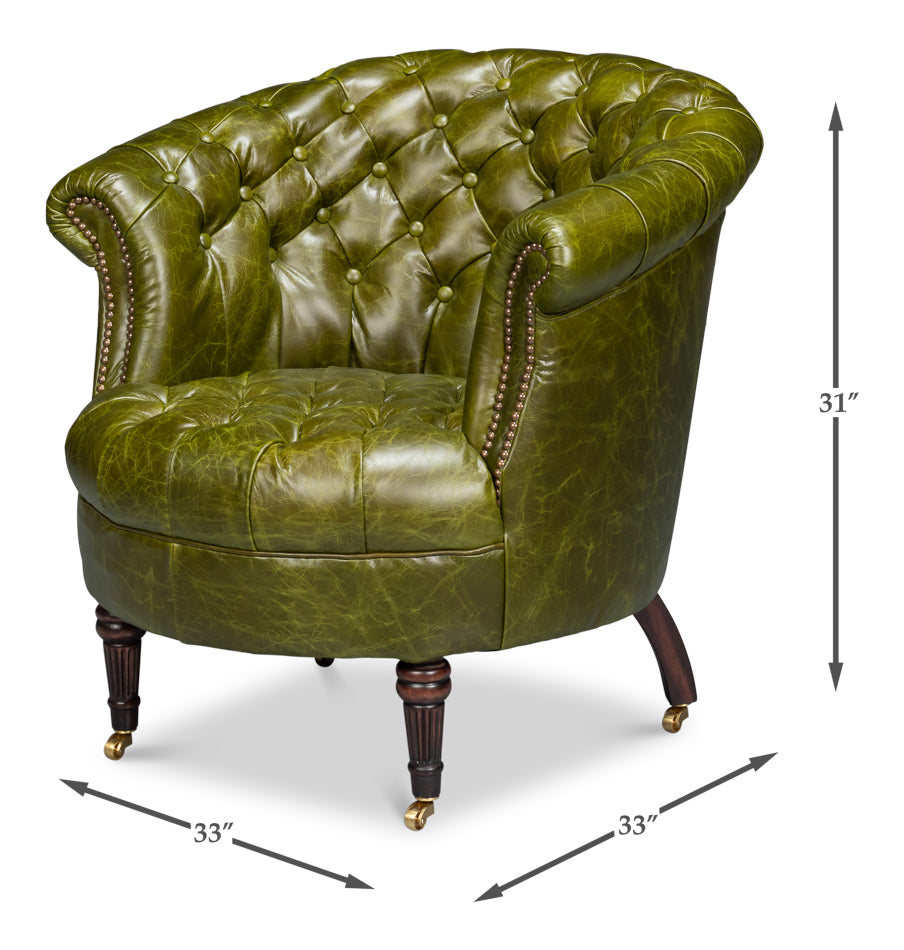 Bastian Armchair, Britain Green Leather by Sarreid Ltd - view 7