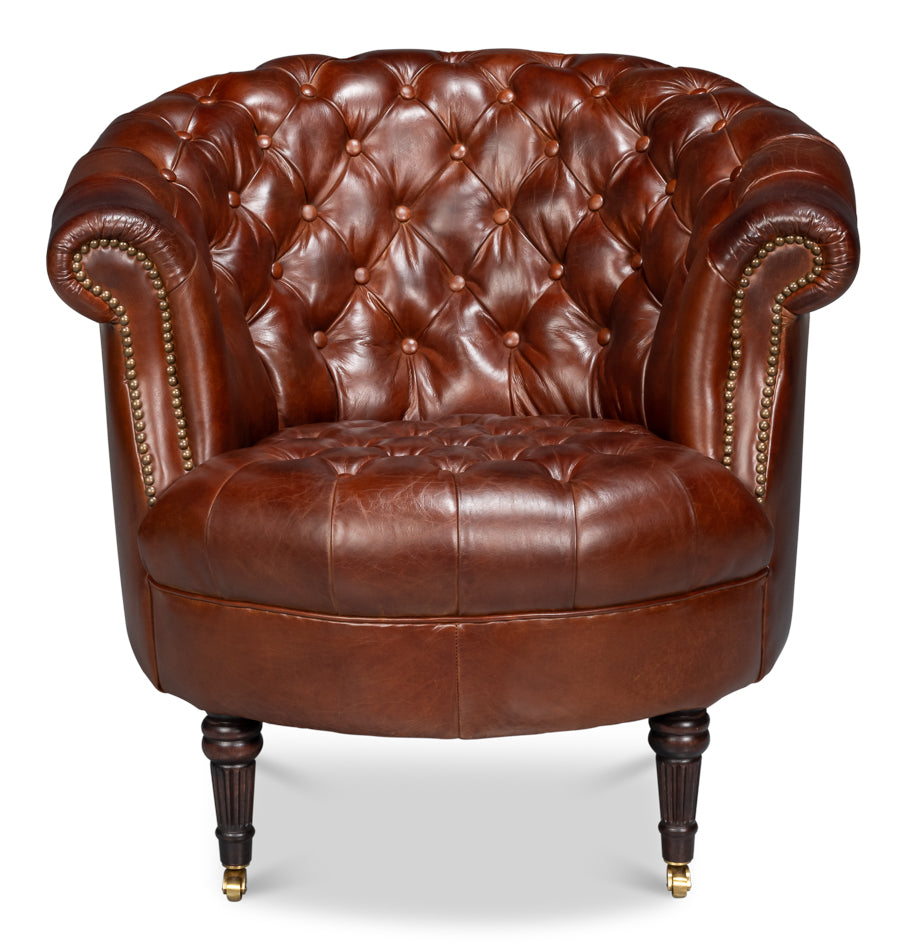 Bastian Armchair, Newark Brown Leather by Sarreid Ltd - view 2