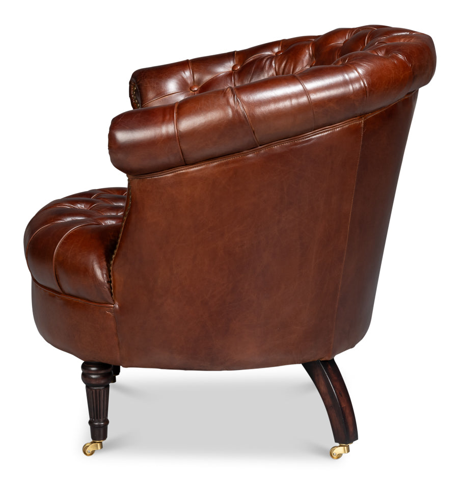 Bastian Armchair, Newark Brown Leather by Sarreid Ltd - view 3