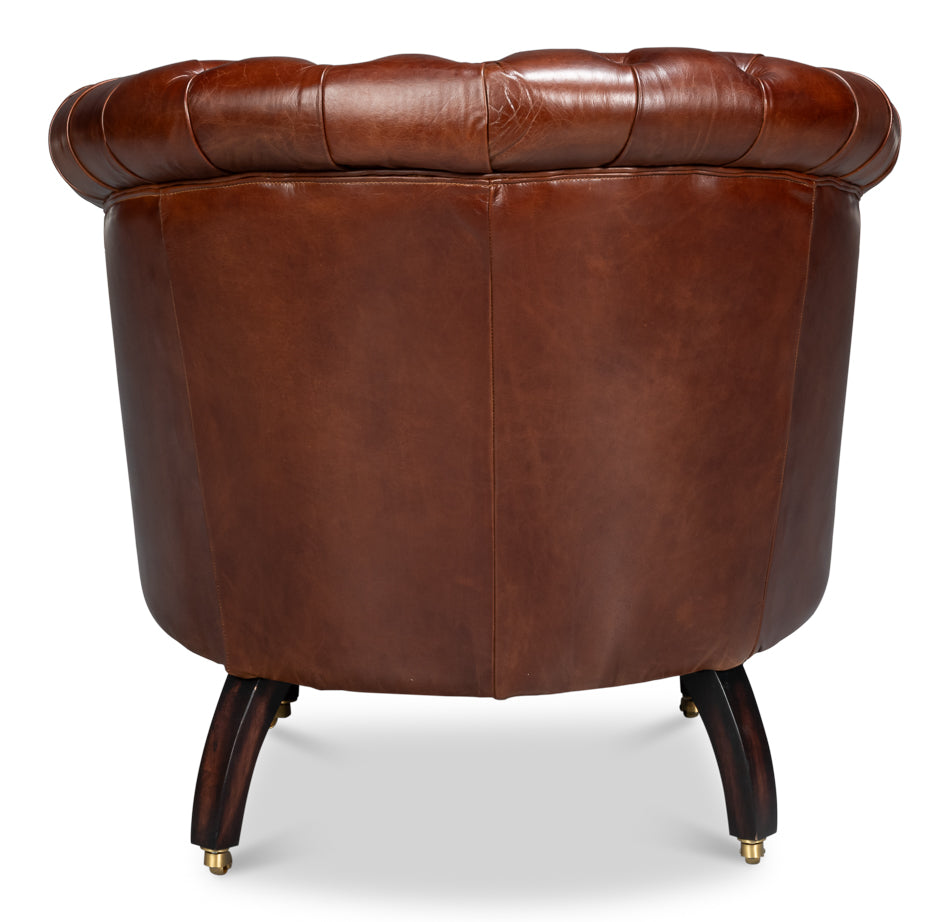 Bastian Armchair, Newark Brown Leather by Sarreid Ltd - view 4