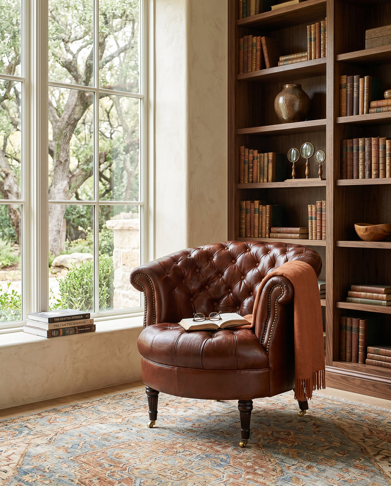 Bastian Armchair, Newark Brown Leather by Sarreid Ltd - view 12