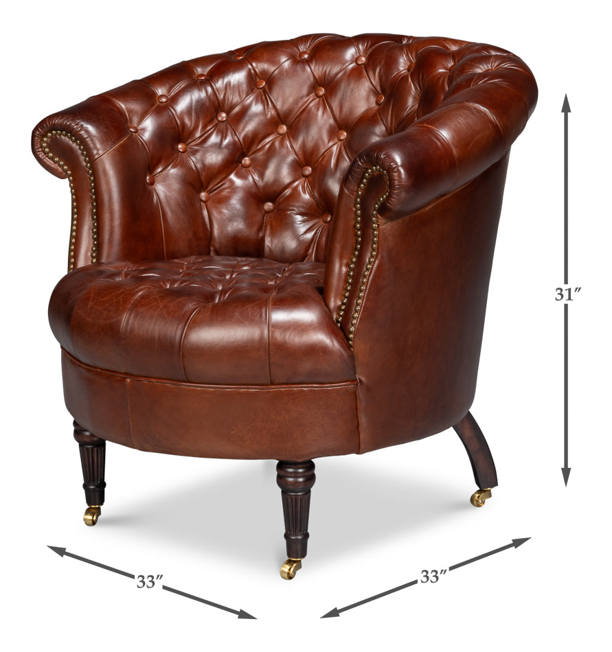 Bastian Armchair, Newark Brown Leather by Sarreid Ltd - view 7