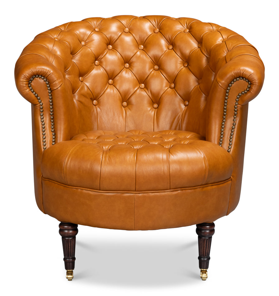 Bastian Armchair, Tan Brown Leather by Sarreid Ltd - view 2
