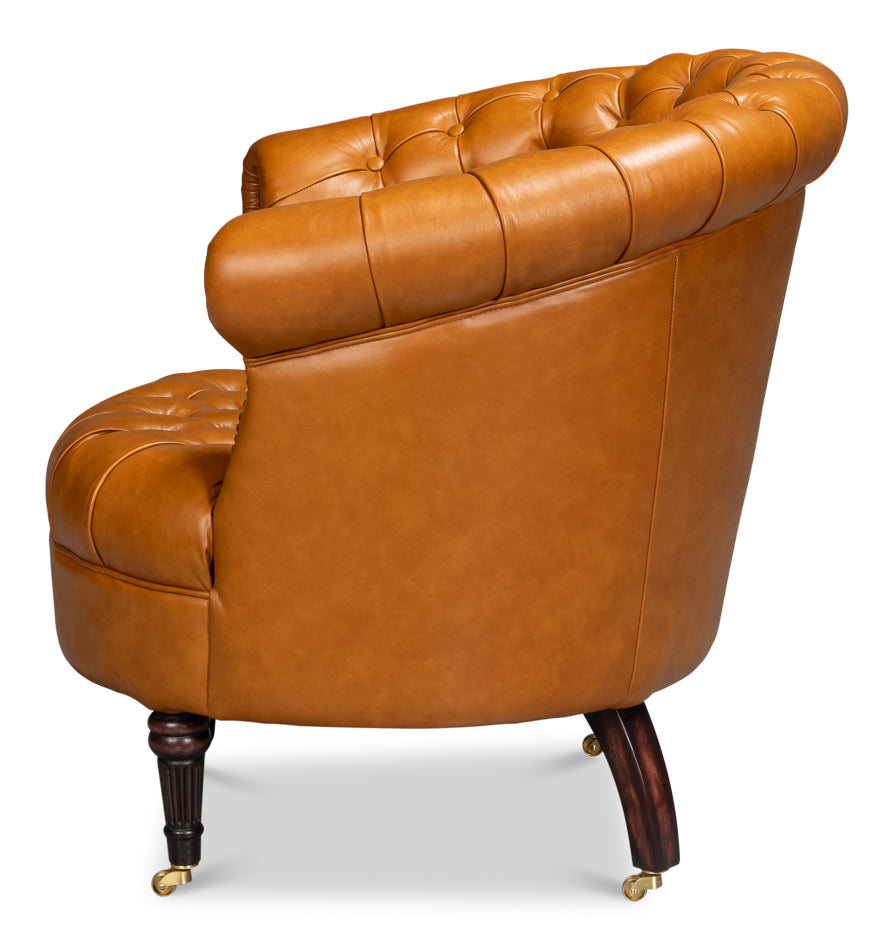 Bastian Armchair, Tan Brown Leather by Sarreid Ltd - view 3