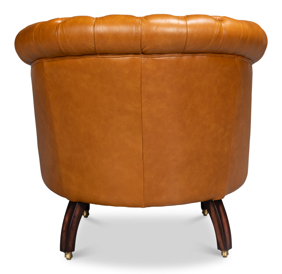 Bastian Armchair, Tan Brown Leather by Sarreid Ltd - view 4