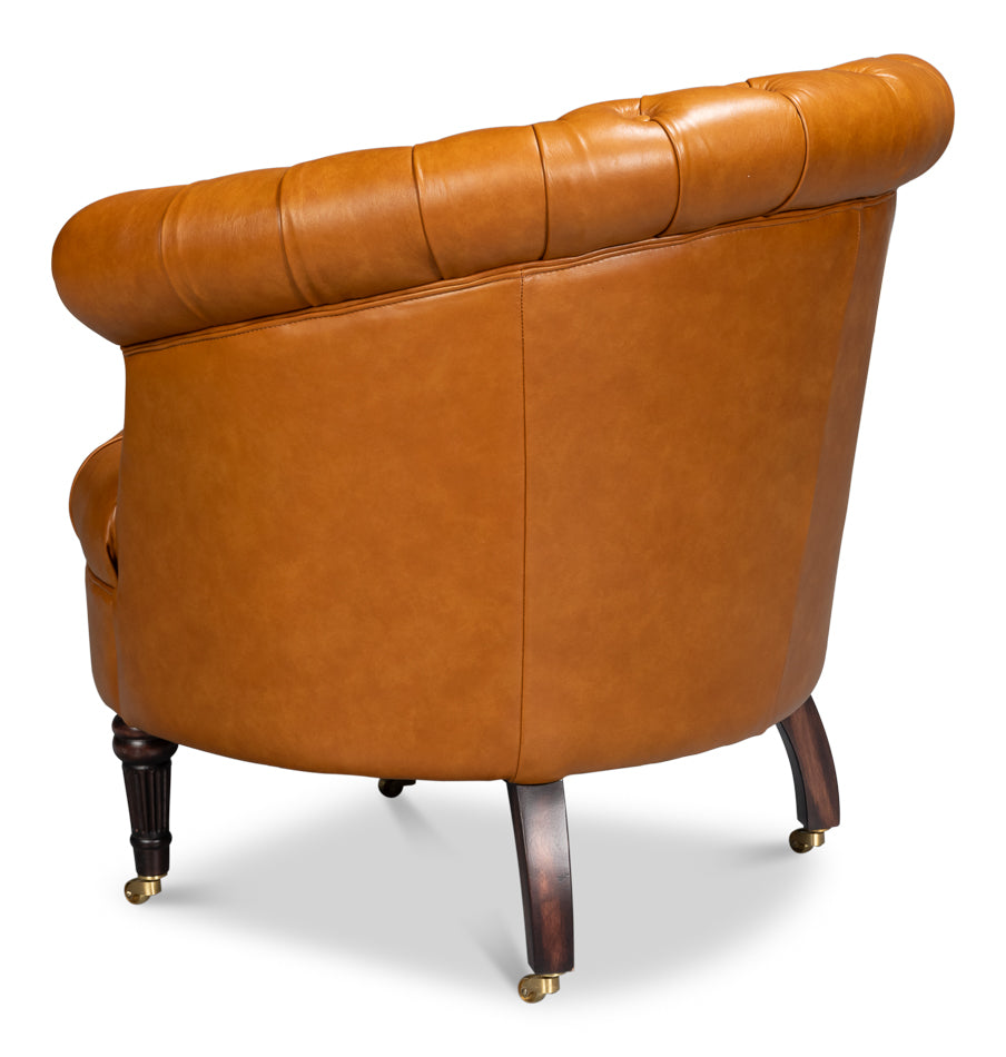 Bastian Armchair, Tan Brown Leather by Sarreid Ltd - view 5