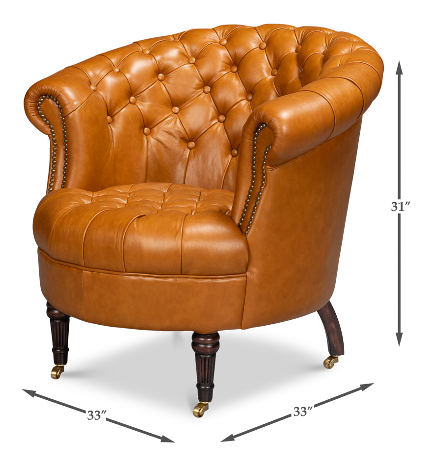 Bastian Armchair, Tan Brown Leather by Sarreid Ltd - view 7