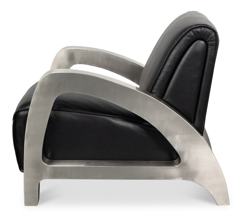 Carlisle Armchair, Leather,Onyx Black by Sarreid Ltd - view 3