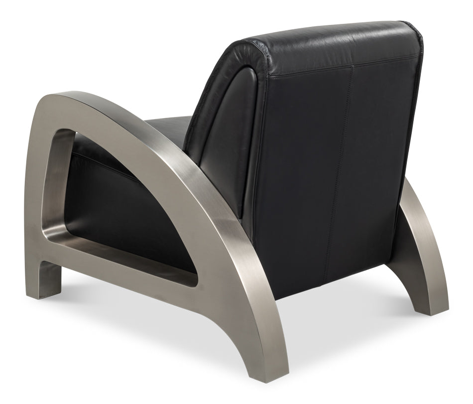 Carlisle Armchair, Leather,Onyx Black by Sarreid Ltd - view 5