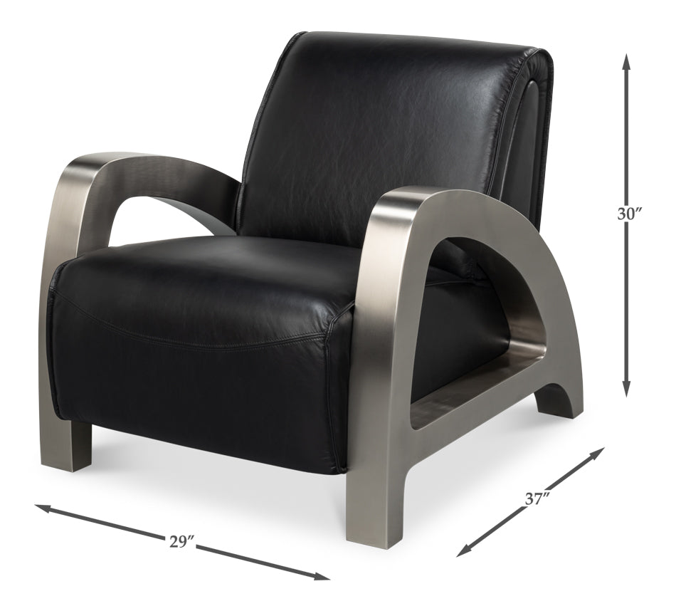 Carlisle Armchair, Leather,Onyx Black by Sarreid Ltd - view 7