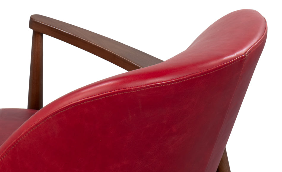 Pindar Armchair, Leather, New Rouge,Red by Sarreid Ltd - view 9