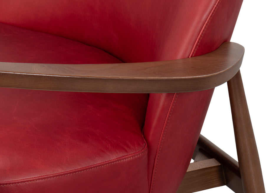 Pindar Armchair, Leather, New Rouge,Red by Sarreid Ltd - view 12