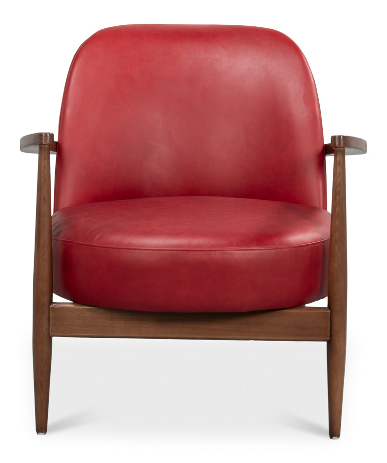 Pindar Armchair, Leather, New Rouge,Red by Sarreid Ltd - view 2