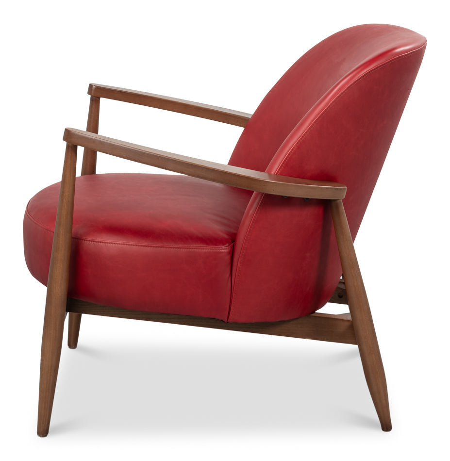 Pindar Armchair, Leather, New Rouge,Red by Sarreid Ltd - view 3