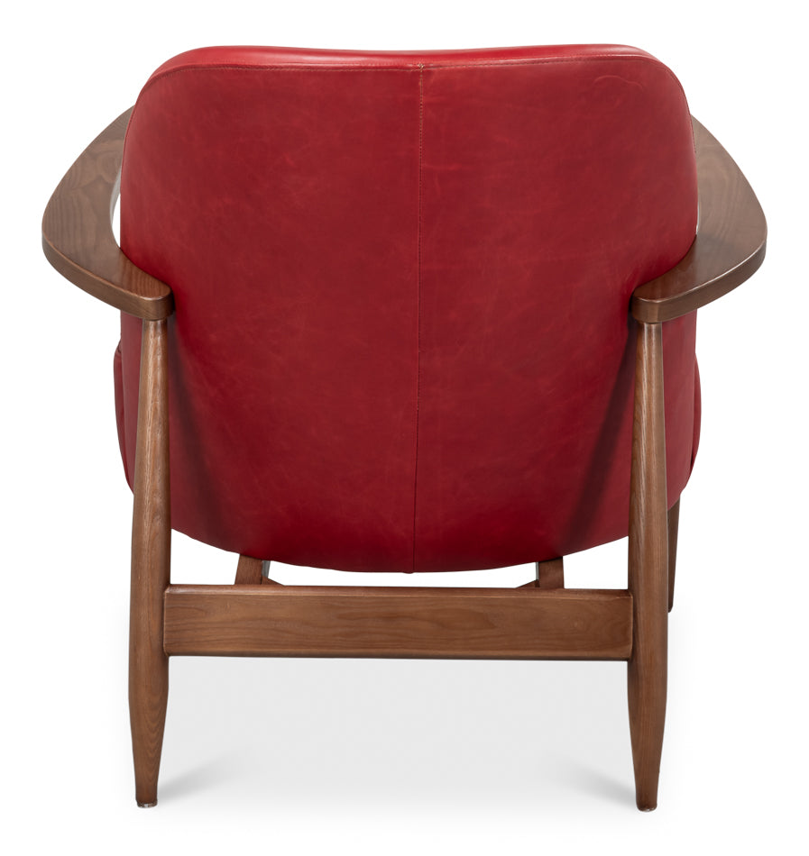 Pindar Armchair, Leather, New Rouge,Red by Sarreid Ltd - view 4