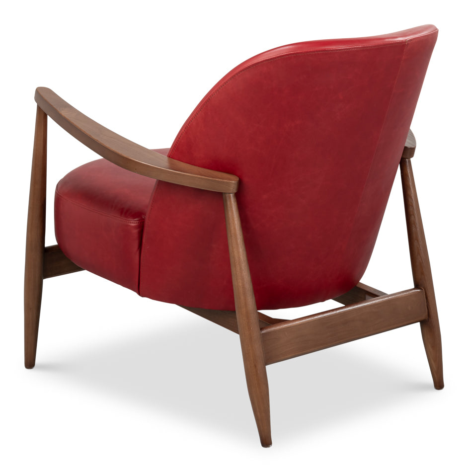 Pindar Armchair, Leather, New Rouge,Red by Sarreid Ltd - view 5
