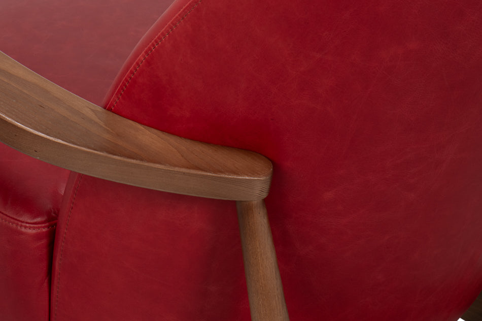Pindar Armchair, Leather, New Rouge,Red by Sarreid Ltd - view 6