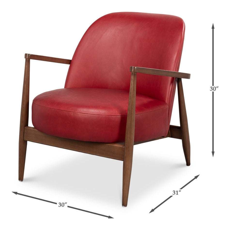 Pindar Armchair, Leather, New Rouge,Red by Sarreid Ltd - view 7