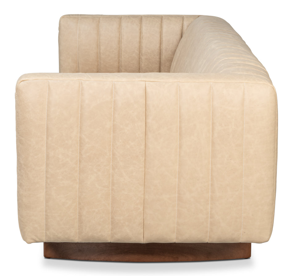 Denys Leather Sofa, Cappuccino White by Sarreid Ltd - view 3