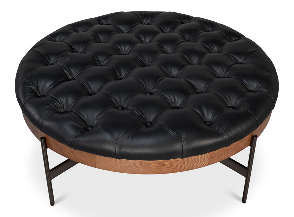 Corbet Cocktail Ottoman Onyx Black Lthr by Sarreid Ltd - view 4
