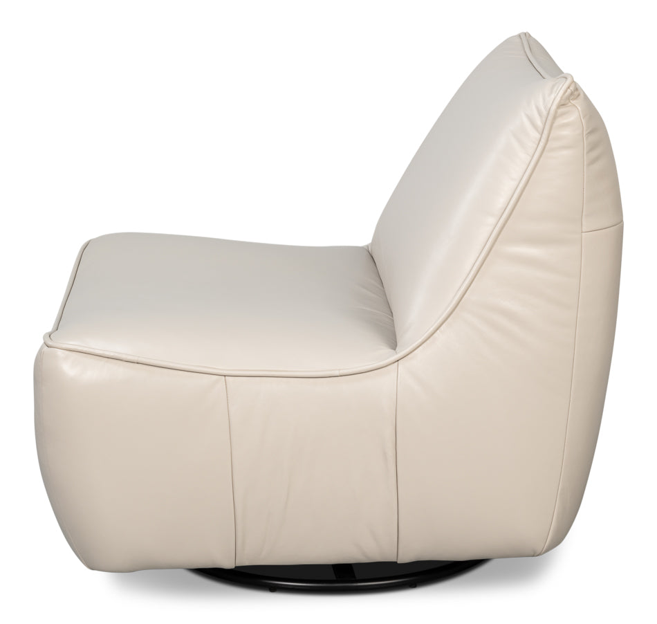 Kennett Swivel Chair,Crystal White Leath by Sarreid Ltd - view 3
